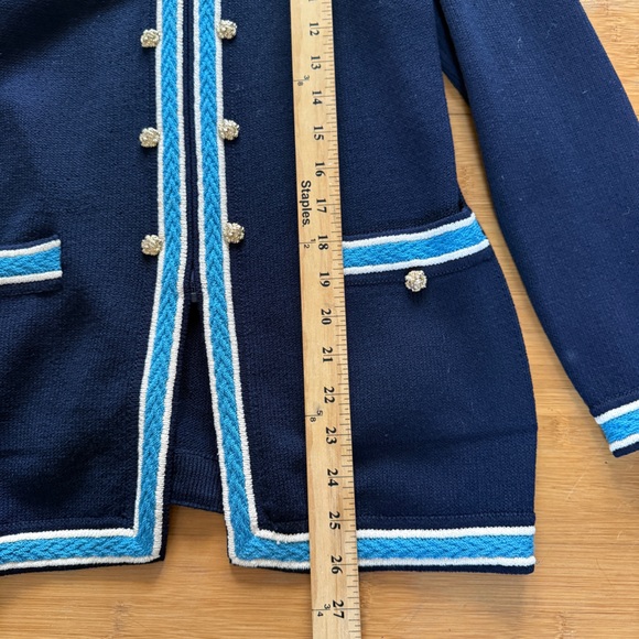 Vintage St. John Collection By Marie Claire Knit Cardigan Size 2 Blue‎ Zip up - Picture 7 of 12